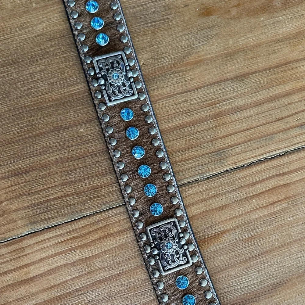 Brown Leather Belt with Turquoise Accents